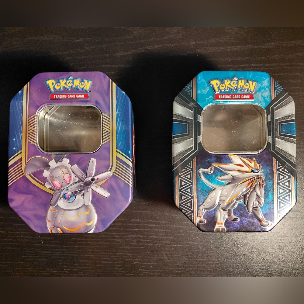Empty Pokemon Tins. Magearna 2016 & Solgaleo 2017 Tins.